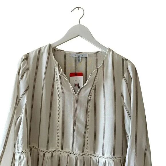 NWT Fever 3/4 Sleeve Blouse, Tan/Ivory Stripes Lace Bohemian Gypsy Sz M #1842 - Picture 4 of 11